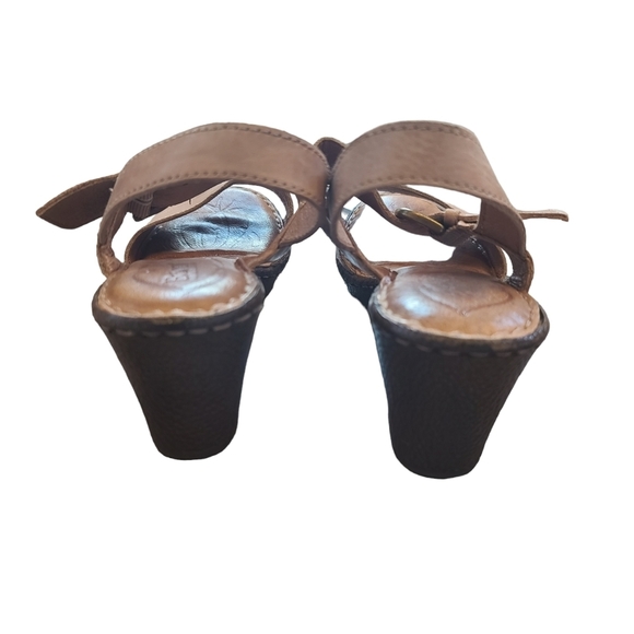 Born Boulder Leather Cork Wedge Sandal Tan Size 9 women's Shoe - Picture 7 of 11